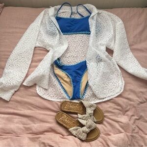 Sheer White Textured Button Up Cover Up | Beach Pool Shirt | Crochet 100% Cotton